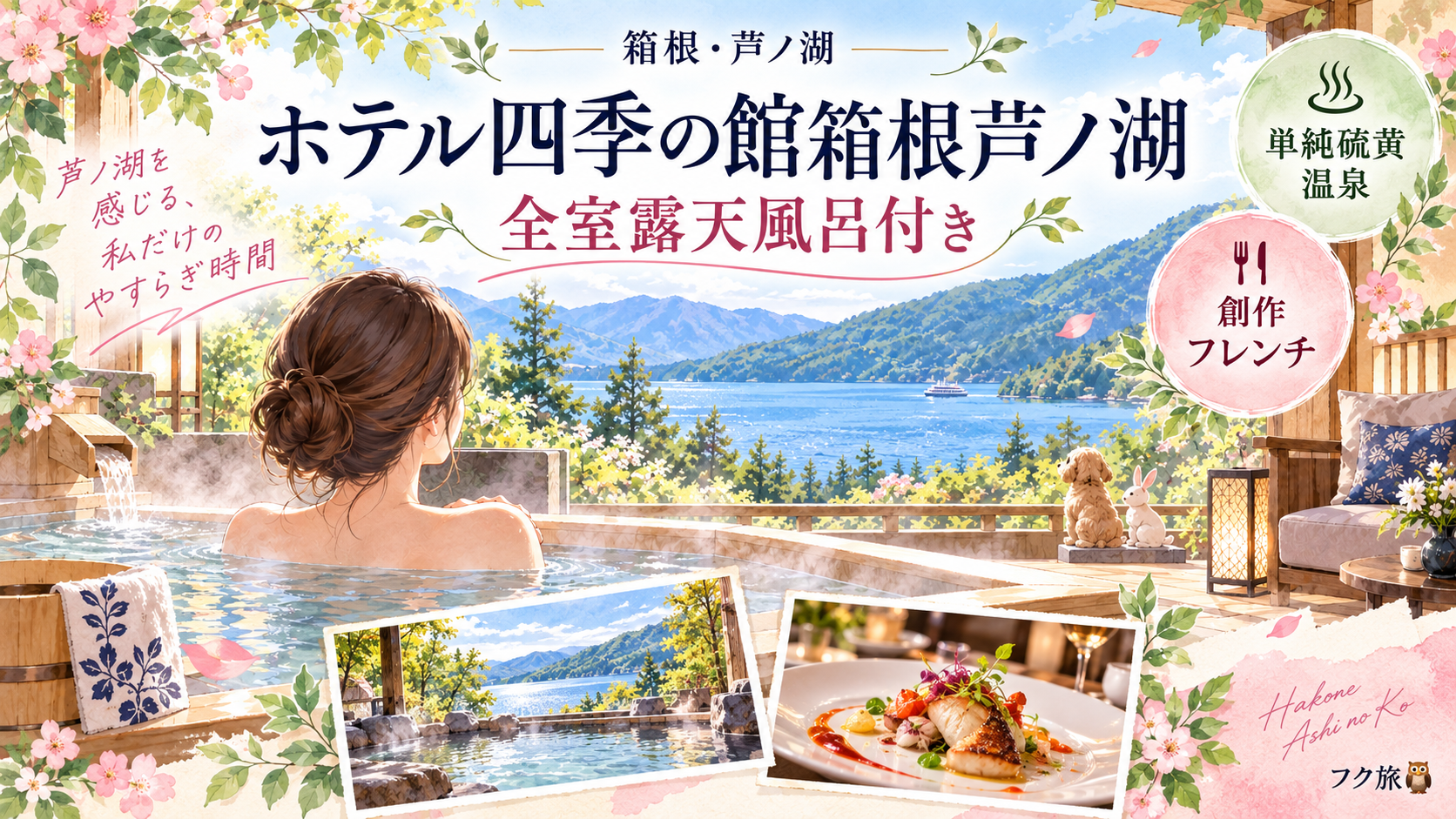 🛁【 箱根・芦ノ湖】露天風呂付き客室で湯めぐり旅♡「ホテル四季の館箱根芦ノ湖」で湖景色と創作フレンチを楽しむ